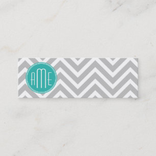 Elegant Modern Grey Chevron and Mint Monogram Mini Business Card