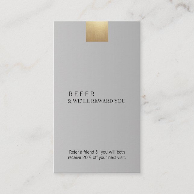 Elegant Modern Grey Gradient Gold Refer Vertical Business Card (Front)
