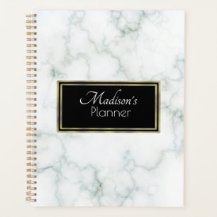Elegant Modern Grey Marble Name Gold Planner