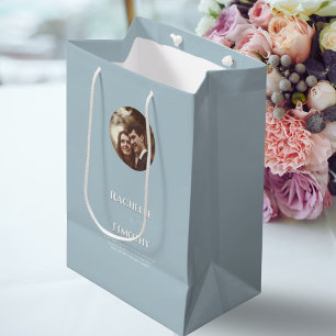 Elegant Modern Grey Personalised Photo Wedding Medium Gift Bag