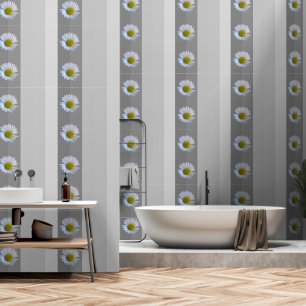 Elegant Modern Grey Stripes Daisy Flower Pattern Wallpaper