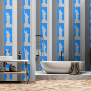 Elegant Modern Grey Stripes Statue of Liberty Art Wallpaper