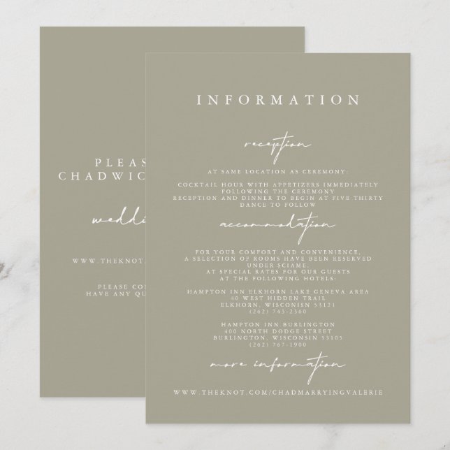 Elegant Modern Grey Wedding Enclosure Cards (Front/Back)