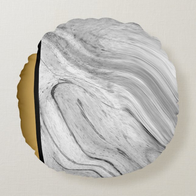 Elegant Modern Grey White Black Marble Pattern  Round Cushion (Front)