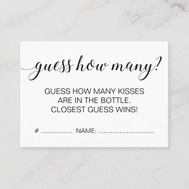 Elegant Modern Guess How Many Bridal Shower Game Business Card (Front)