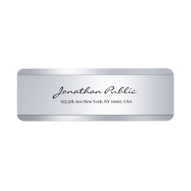 Elegant Modern Hand Script Silver Return Address Label (Front)