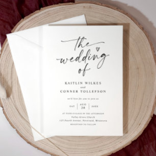 Elegant Modern Handwriting Black & White Wedding Invitation