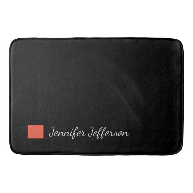 Elegant Modern Handwriting Plain Black Bath Mat (Front)