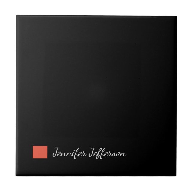 Elegant Modern Handwriting Plain Black Ceramic Tile (Front)