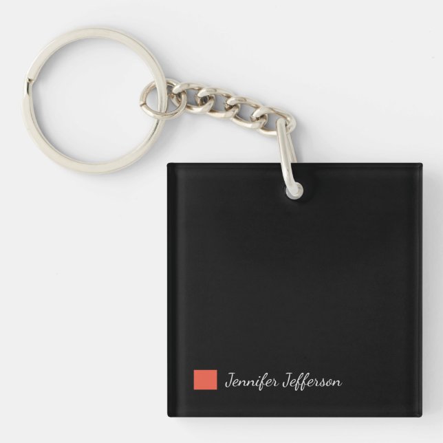 Elegant Modern Handwriting Plain Black Key Ring (Front)