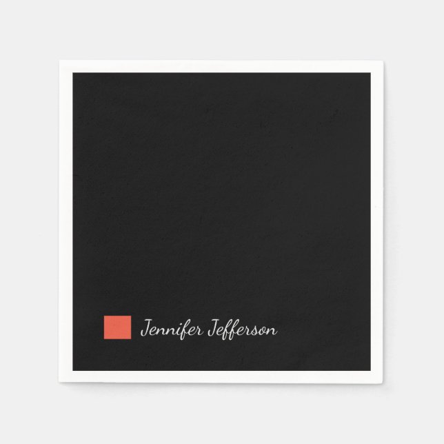 Elegant Modern Handwriting Plain Black Napkin (Front)
