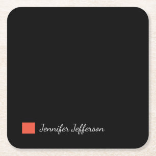 Elegant Modern Handwriting Plain Black Square Paper Coaster