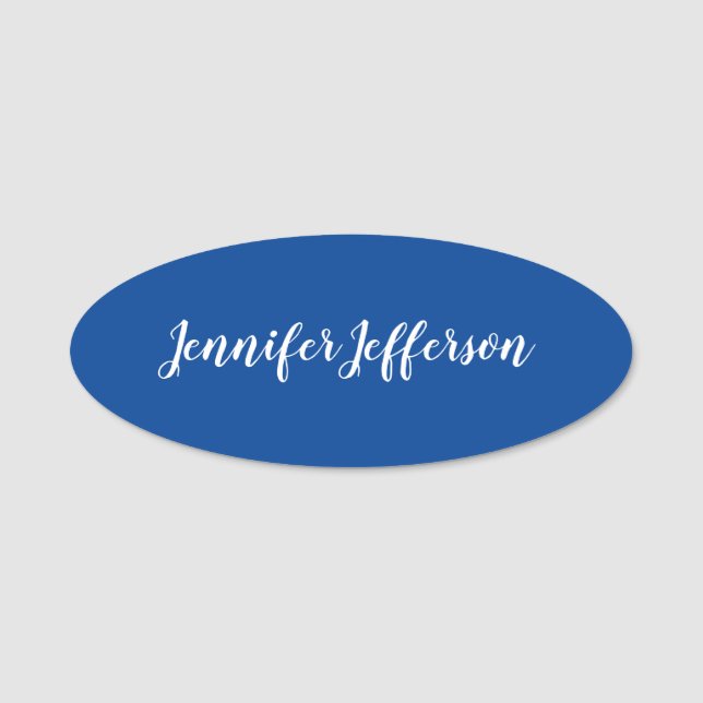 Elegant Modern Handwriting Professional Deep Blue Name Tag (Front)