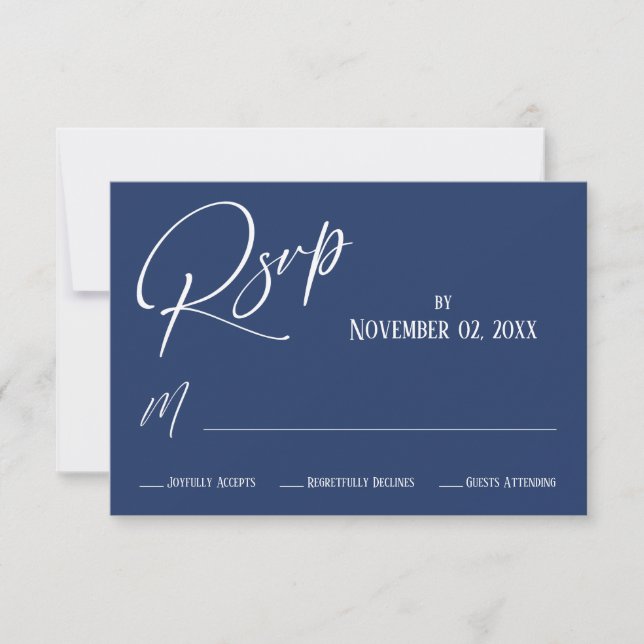 Elegant, Modern Handwriting Simple Navy Blue RSVP Card (Front)