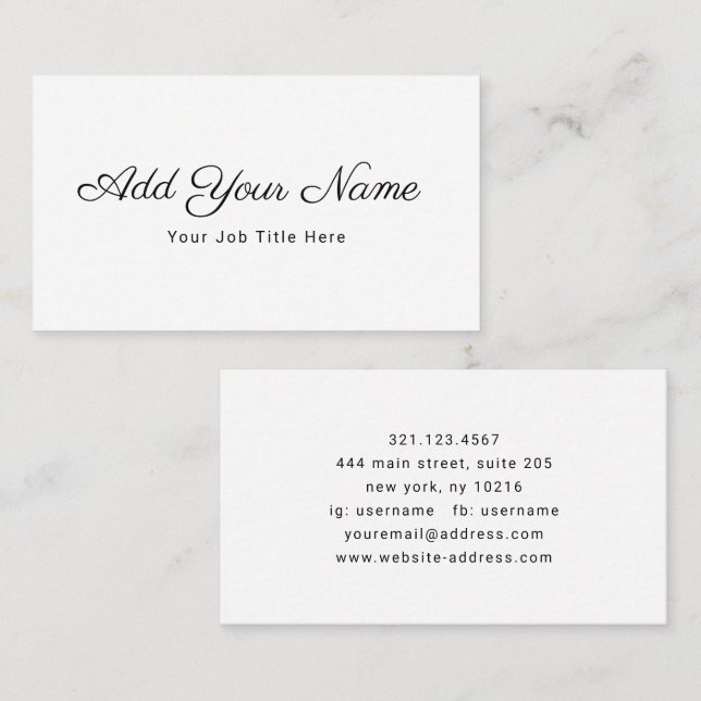 Elegant Modern Handwritten Script Calligraphy Business Card (Front/Back)