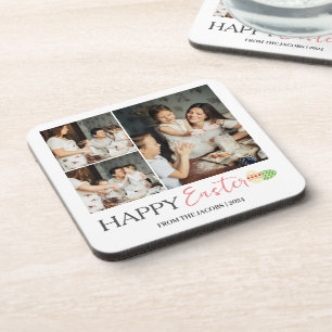 Elegant Modern Happy Easter Eggs, family 3 photo  Coaster