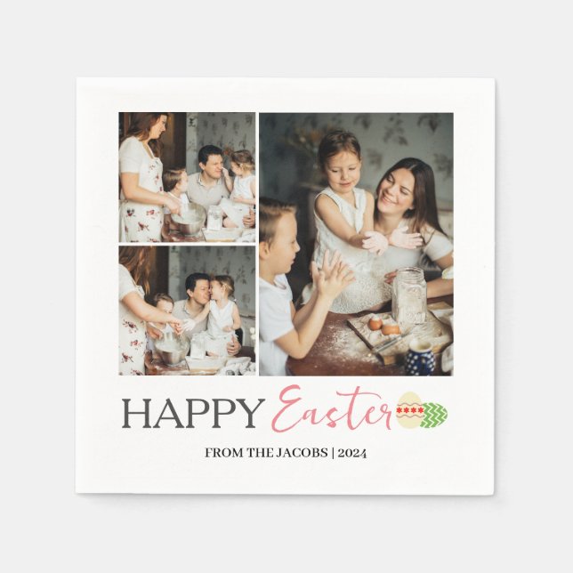 Elegant Modern Happy Easter Eggs, family 3 photo  Napkin (Front)