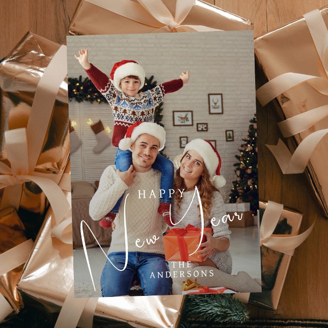 Elegant Modern Happy New Year 2026 Family Photo Holiday Card (Creator Uploaded)