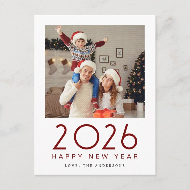 Elegant Modern Happy New Year 2026 Family Photo Holiday Postcard (Front)