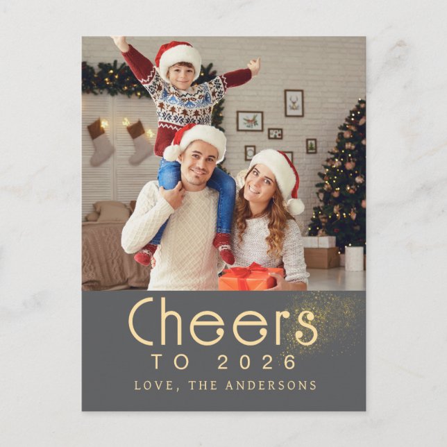Elegant Modern Happy New Year 2026 Family Photo Holiday Postcard (Front)