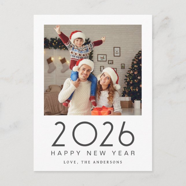 Elegant Modern Happy New Year 2026 Family Photo Holiday Postcard (Front)