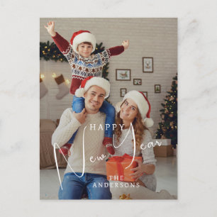Elegant Modern Happy New Year 2026 Family Photo Holiday Postcard