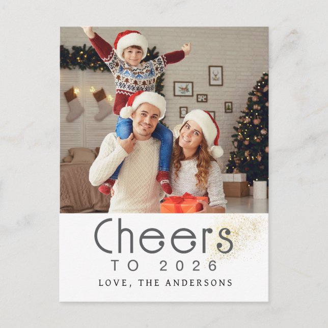Elegant Modern Happy New Year 2026 Family Photo Holiday Postcard (Front)