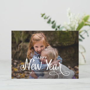 Elegant Modern Happy New Year 3 Photos Script  Hol Holiday Card