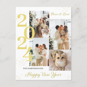Elegant Modern Happy New Year 4 Multi Photo Holida Holiday Postcard