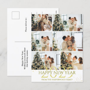 Elegant Modern Happy New Year Photo Collage Holiday Postcard