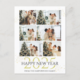 Elegant Modern Happy New Year Photo Collage Holiday Postcard