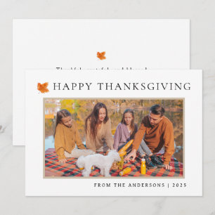 Elegant Modern Happy Thanksgiving Autumn 1 Photo Holiday Card