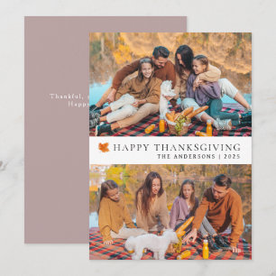 Elegant Modern Happy Thanksgiving Autumn 2 Photo Holiday Card