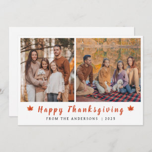 Elegant Modern Happy Thanksgiving Autumn 2 Photo Holiday Card