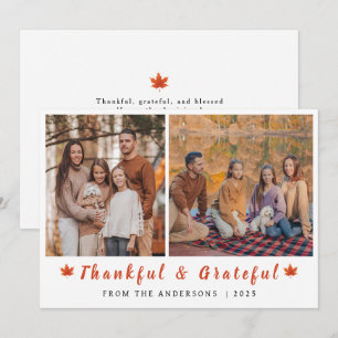 Elegant Modern Happy Thanksgiving Autumn 2 Photo Holiday Card
