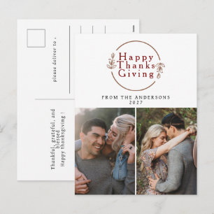 Elegant Modern Happy Thanksgiving Autumn 2 Photo Holiday Postcard