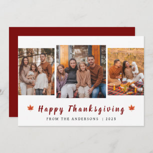 Elegant Modern Happy Thanksgiving Autumn 3 Photo Holiday Card