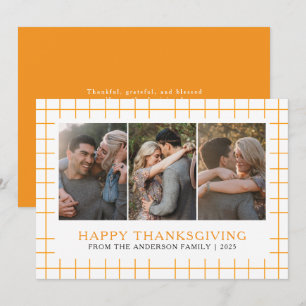 Elegant Modern Happy Thanksgiving Autumn 3 Photo Holiday Card