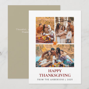 Elegant Modern Happy Thanksgiving Autumn 3 Photo Holiday Card
