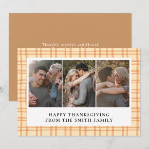 Elegant Modern Happy Thanksgiving Autumn 3 Photo Holiday Card