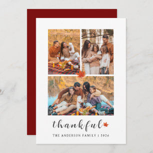 Elegant Modern Happy Thanksgiving Autumn 3 Photo Holiday Card