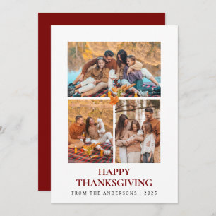 Elegant Modern Happy Thanksgiving Autumn 3 Photo Holiday Card