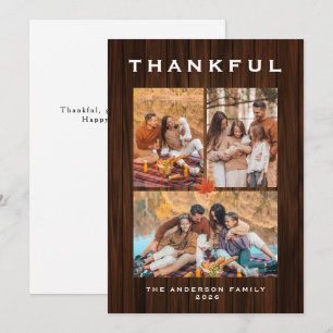 Elegant Modern Happy Thanksgiving Autumn 3 Photo Holiday Card