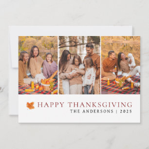 Elegant Modern Happy Thanksgiving Autumn 3 Photo Holiday Card