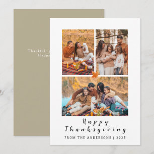 Elegant Modern Happy Thanksgiving Autumn 3 Photo Holiday Card