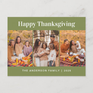 Elegant Modern Happy Thanksgiving Autumn 3 Photo Holiday Postcard