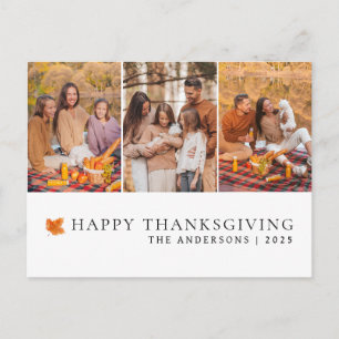 Elegant Modern Happy Thanksgiving Autumn 3 Photo Holiday Postcard