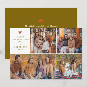 Elegant Modern Happy Thanksgiving Autumn 4 Photo Holiday Card