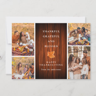 Elegant Modern Happy Thanksgiving Autumn 4 Photo Holiday Card
