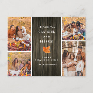 Elegant Modern Happy Thanksgiving Autumn 4 Photo Holiday Postcard
